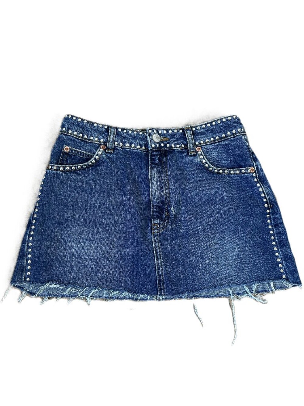 Topshop MOTO Studded Jean Mini Skirt 2 (flaw)